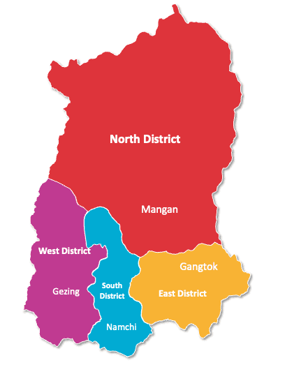 Map of Sikkim showing district chapters